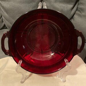 VTG 1930's Anchor Hocking Depression Glass Ruby Red Coronation Serving Bowl-EUC